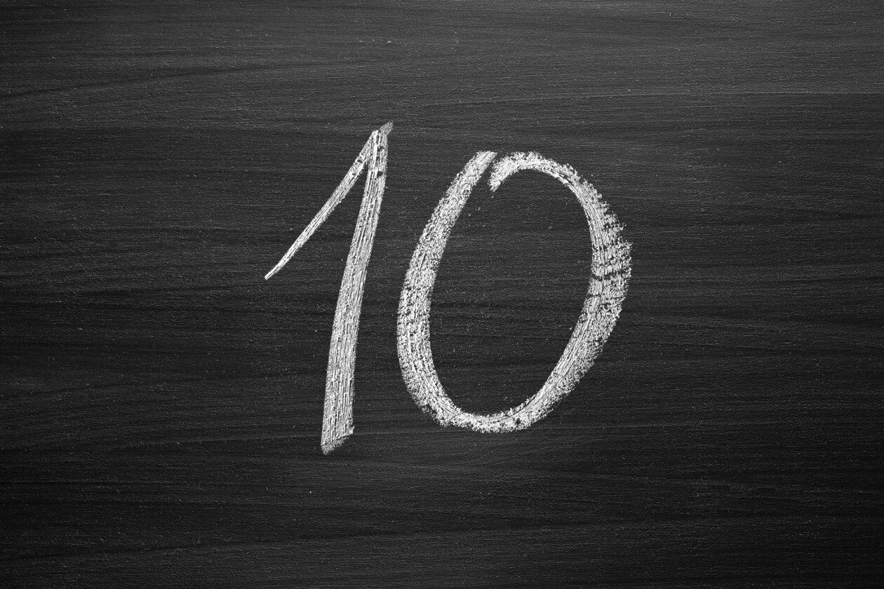 Number ten enumeration written with a chalk on the blackboard