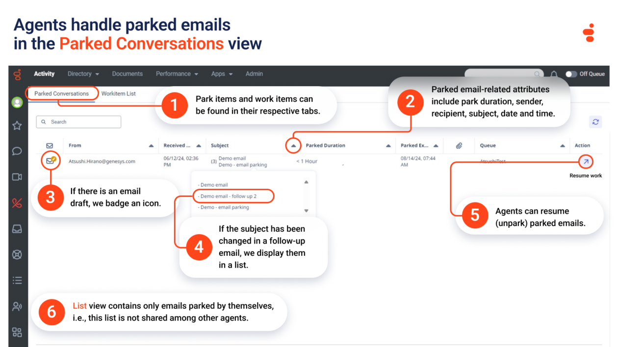 Email parking feature genesys cloud, customer experience, cx, customer service